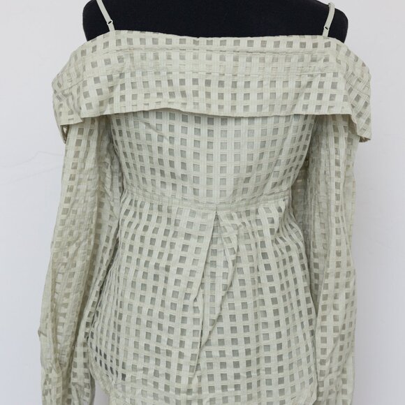 Jonathan Simkhai Paulina Sheer Windowpane Cotton & Silk Blouse Size XL - Picture 5 of 10